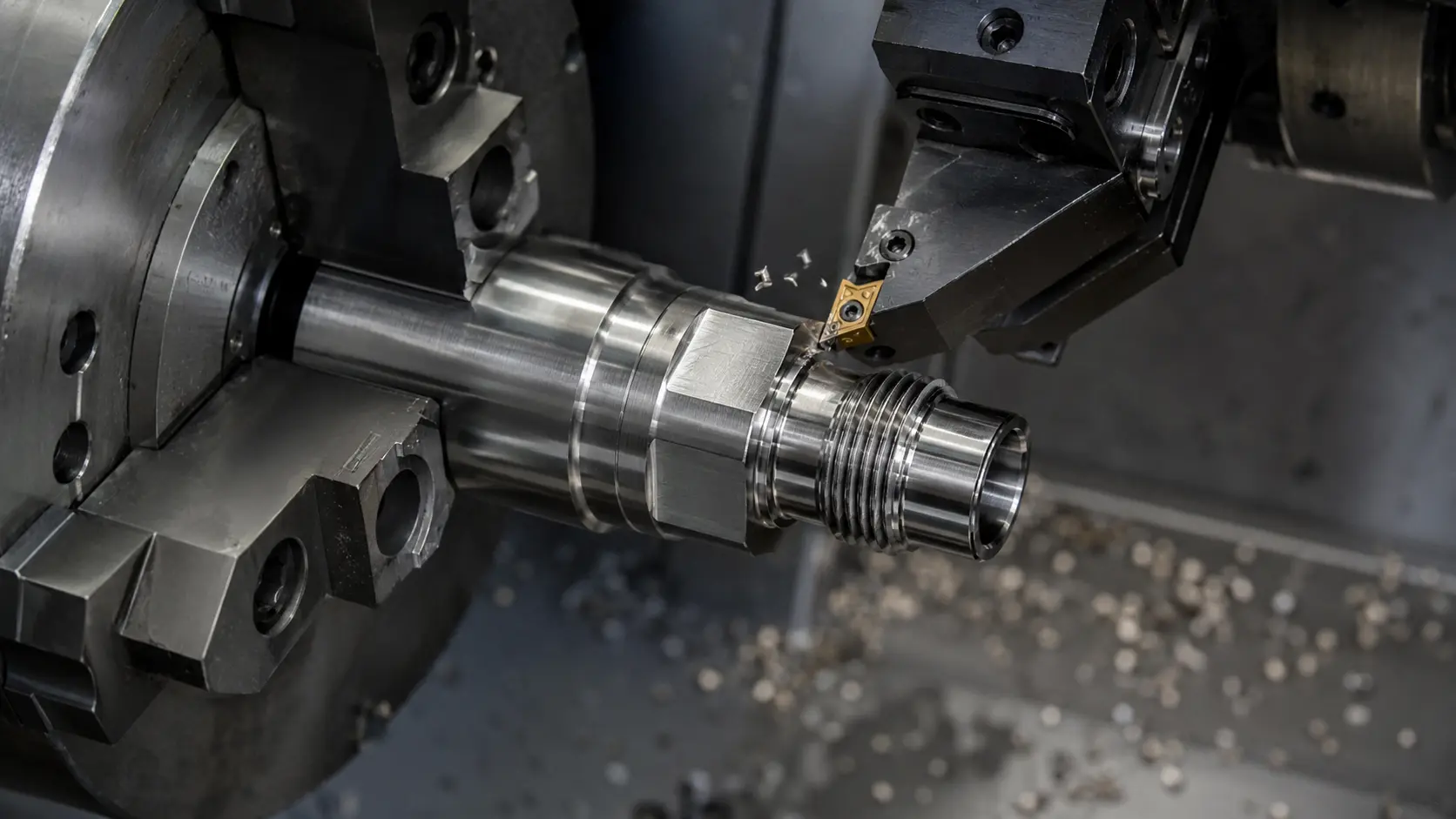 Usinage de précision d’un raccord technique en inox sur un tour CNC